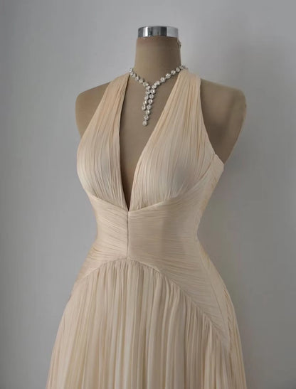 Aimishang Elegant A Line V-neck Sleeveless Pleated Long Formal Prom Dress Fashion Evening Party Dress