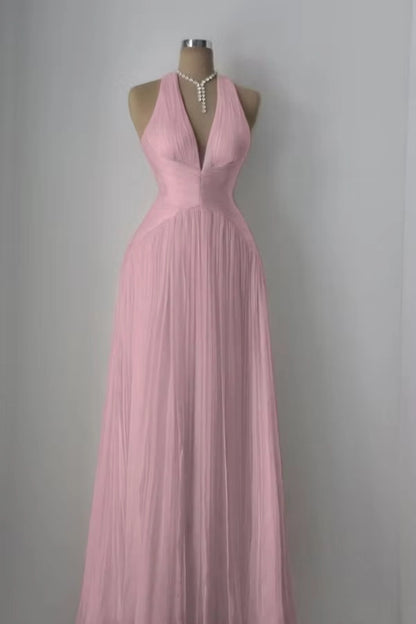 Aimishang Elegant A Line V-neck Sleeveless Pleated Long Formal Prom Dress Fashion Evening Party Dress