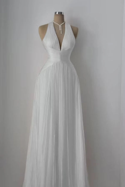 Aimishang Elegant A Line V-neck Sleeveless Pleated Long Formal Prom Dress Fashion Evening Party Dress