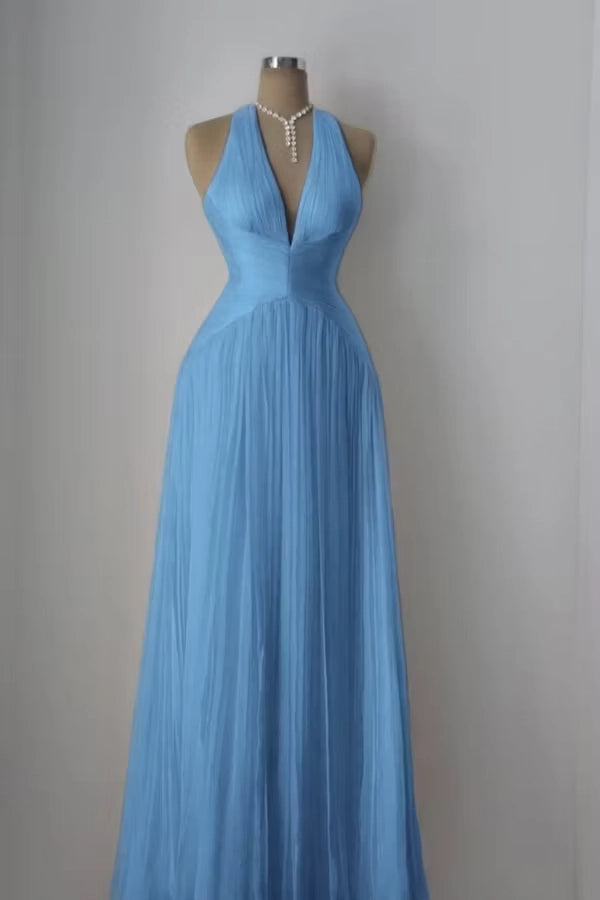 Aimishang Elegant A Line V-neck Sleeveless Pleated Long Formal Prom Dress Fashion Evening Party Dress