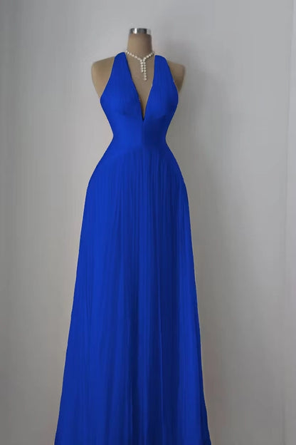 Aimishang Elegant A Line V-neck Sleeveless Pleated Long Formal Prom Dress Fashion Evening Party Dress