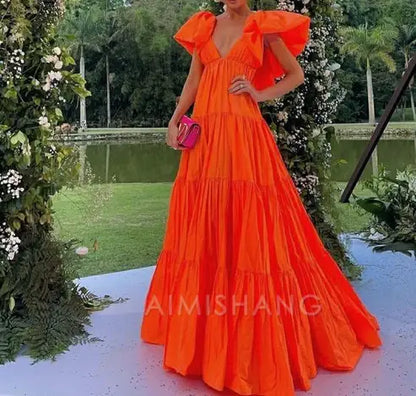 Aimishang Elegant A Line V Neck Long Prom Dress Charming Evening Party Dress Formal Wear Dress