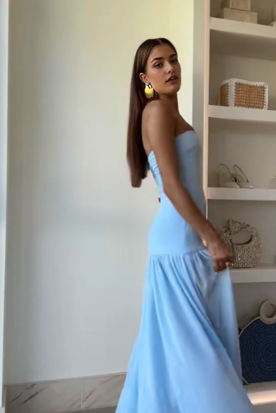 Aimishang Elegant A line Strapless Long Prom Dress With Slit Vacation Beach Dress Simple Evening Party Dress