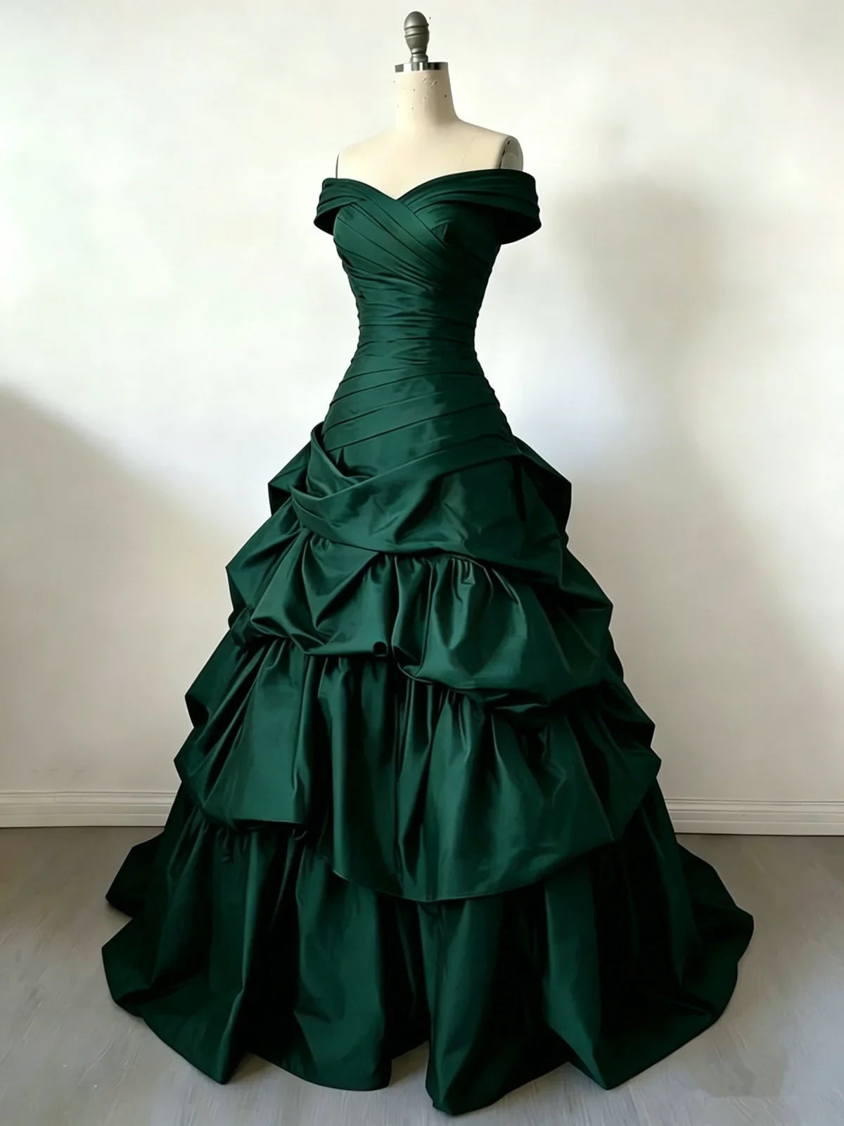 Aimishang Elegant Ball Gown Off-Shoulder Sweetheart Tiered Ruffle Satin Floor-Length Women's Prom Dress