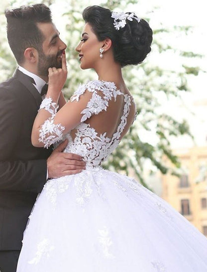 Aimishang Elegant Ball Gown Wedding Dress Long Sleeves Lace Bridal Gowns with Appliques