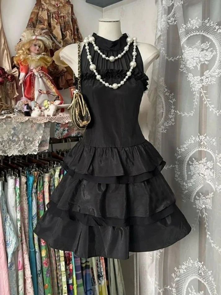 Aimishang Elegant Black A Line Layered Sleeveless Summer Short Party Evening Dress Classy Graduation Homecoming Dress