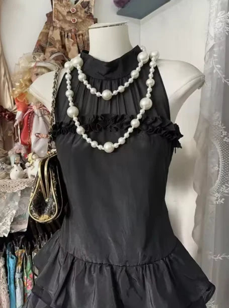 Aimishang Elegant Black A Line Layered Sleeveless Summer Short Party Evening Dress Classy Graduation Homecoming Dress