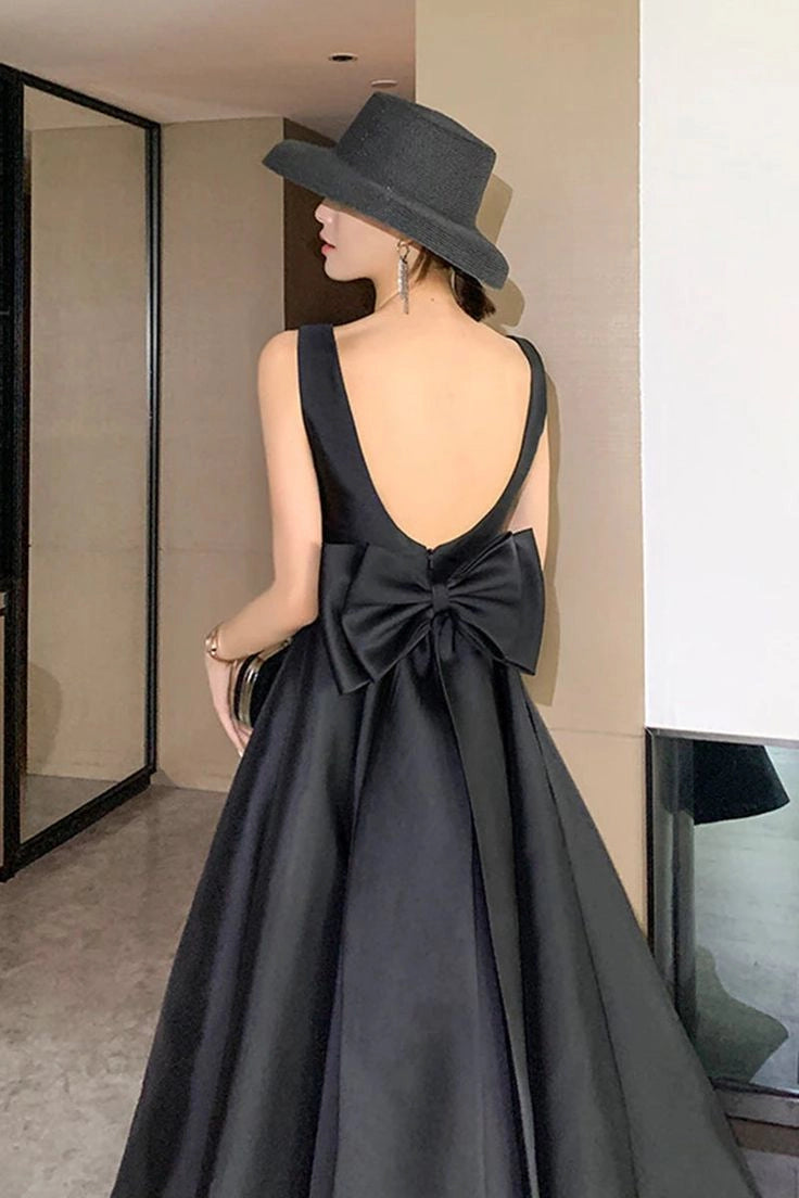 Aimishang Elegant Black A Line Sleeveless Party Evening Gown Classy Formal Prom Dress With Bow