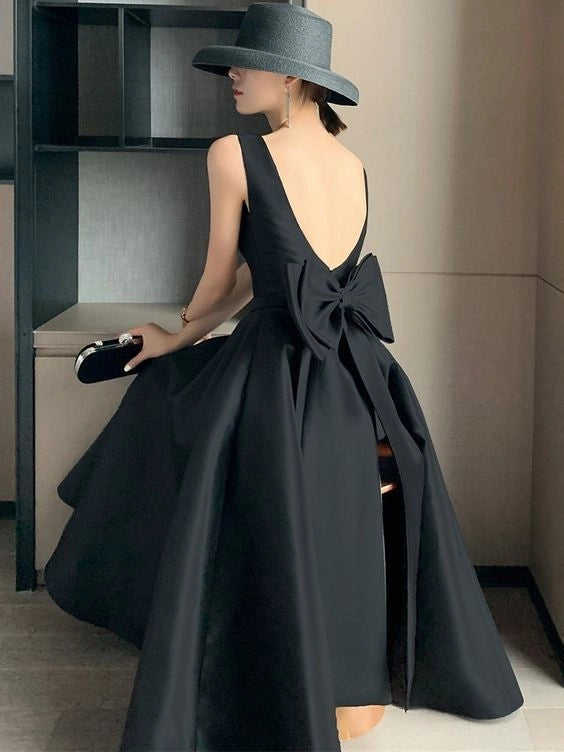 Aimishang Elegant Black A Line Sleeveless Party Evening Gown Classy Formal Prom Dress With Bow