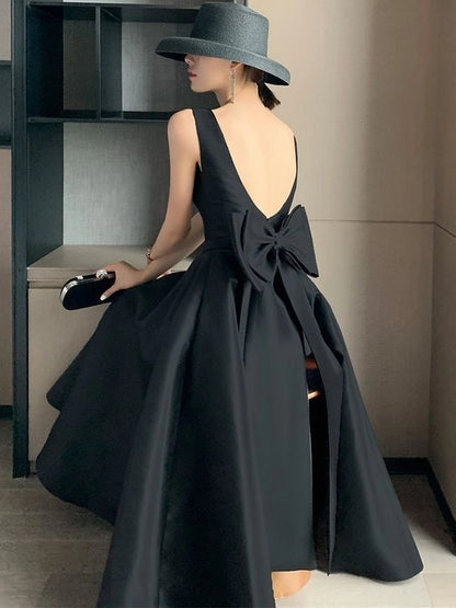 Aimishang Elegant Black A Line Sleeveless Party Evening Gown Classy Formal Prom Dress With Bow