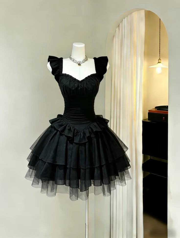 Aimishang Elegant Black A Line Sleeveless Short Formal Prom Dress Classy Birthday Homecoming Dress