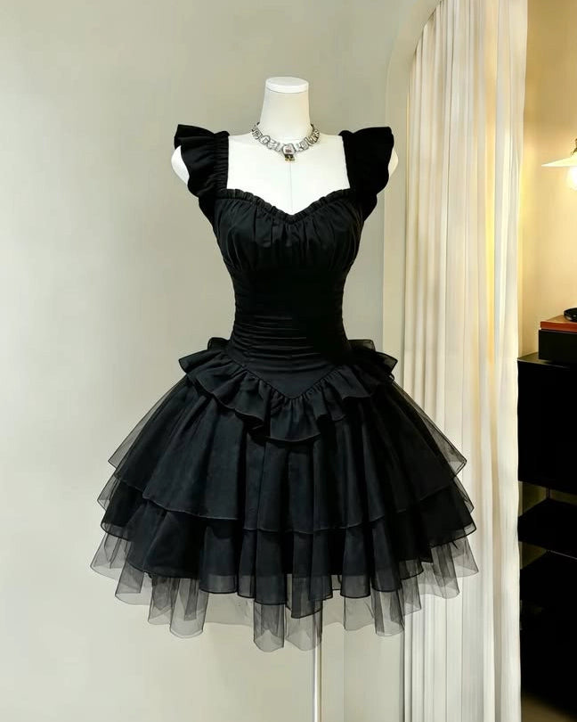 Aimishang Elegant Black A Line Sleeveless Short Formal Prom Dress Classy Birthday Homecoming Dress