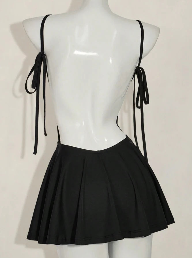 Aimishang Elegant Black A Line Spaghetti Straps Sleeveless Backless Short Summer Birthday Party Dress Simple Mini Graduation Homecoming Dress