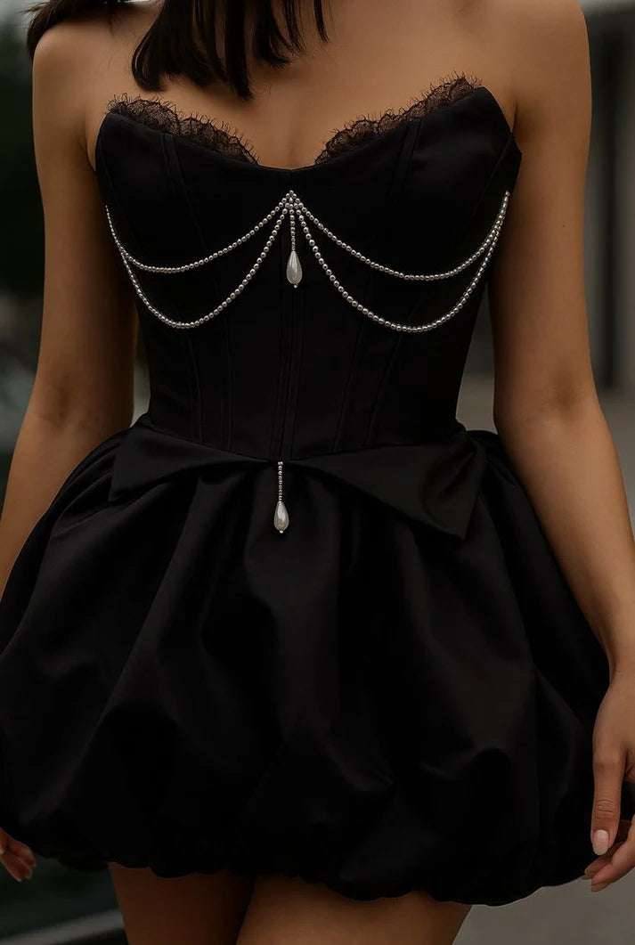 Aimishang Elegant Black A Line Strapless Sleeveless Short Birthday Party Dress Stylish Mini Homecoming Dress
