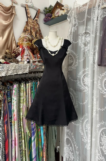 Aimishang Elegant Black A Line Summer Party Evening Dress Simple Graduation Homecoming Dress With Bow
