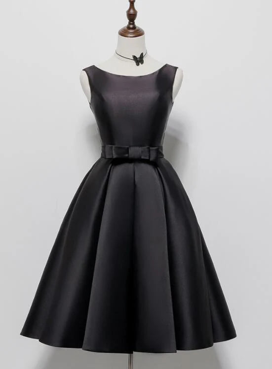 Aimishang Elegant Black Bateau Neck A Line Sleeveless Short Party Pom Dress Cute Homecoming Dress With Bow