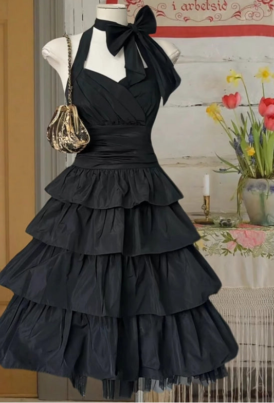 Aimishang Elegant Black Halter A Line Layered Sleeveless Homecoming Dress Lovely Graduation Party Dress