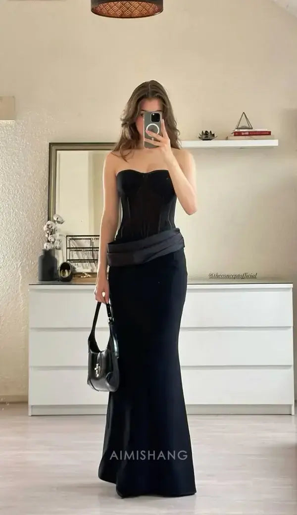 Aimishang Elegant Black Mermaid Strapless Long Prom Dress Chic Party Evening Gowns Fashion Formal Dress