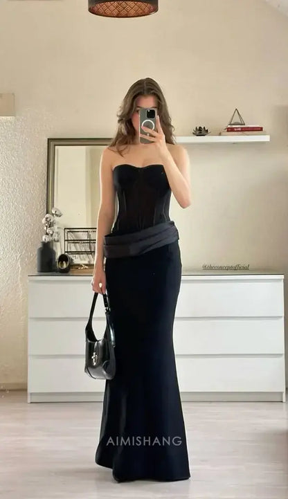 Aimishang Elegant Black Mermaid Strapless Long Prom Dress Chic Party Evening Gowns Fashion Formal Dress