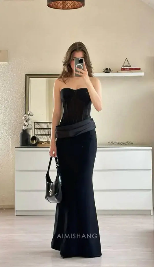 Aimishang Elegant Black Mermaid Strapless Long Prom Dress Chic Party Evening Gowns Fashion Formal Dress