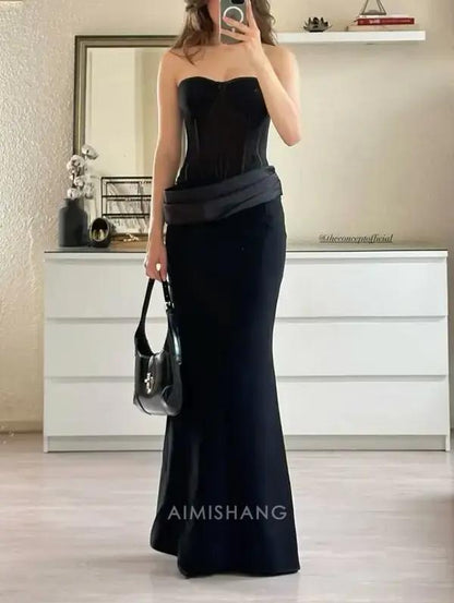 Aimishang Elegant Black Mermaid Strapless Long Prom Dress Chic Party Evening Gowns Fashion Formal Dress