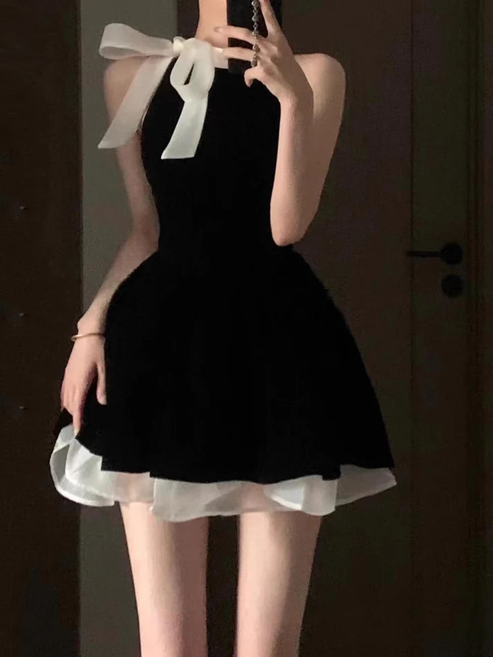 Aimishang Elegant Black Sleeveless A Line Short Summer Birthday Party Dress Lovely Graduation Homecoming Dress