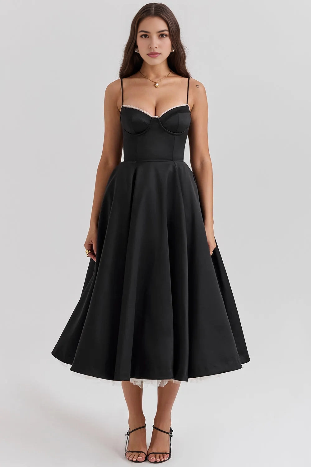 Aimishang Elegant Black Spaghetti Straps A Line Sleeveless Formal Prom Dress Classy Graduation Party Dress