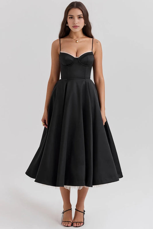 Aimishang Elegant Black Spaghetti Straps A Line Sleeveless Formal Prom Dress Classy Graduation Party Dress