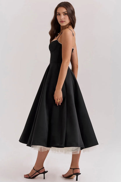 Aimishang Elegant Black Spaghetti Straps A Line Sleeveless Formal Prom Dress Classy Graduation Party Dress