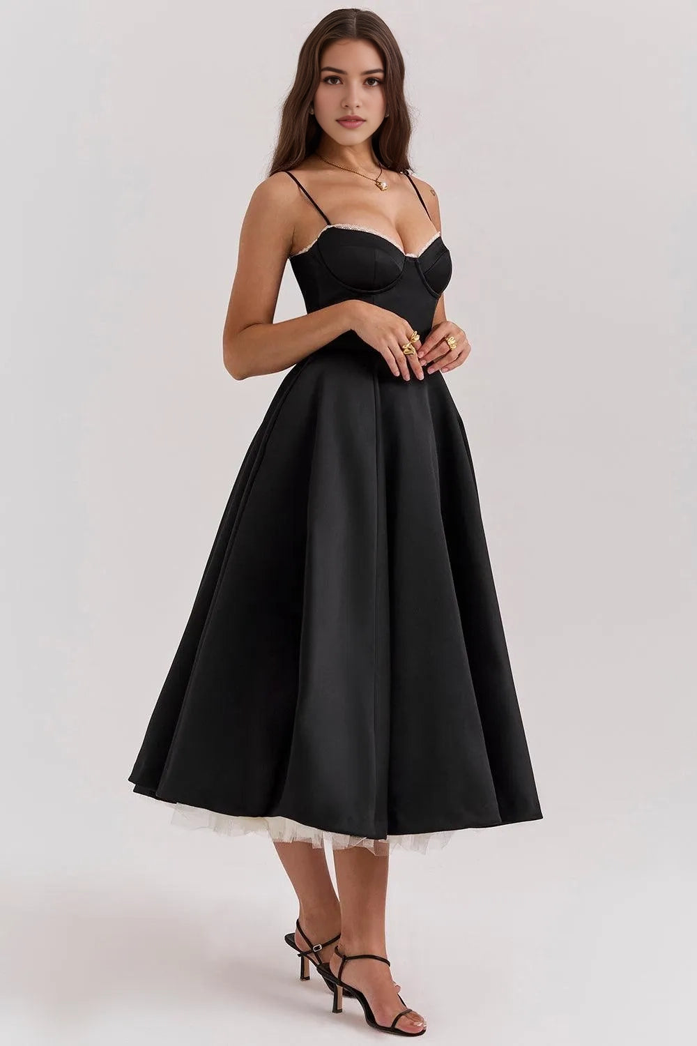 Aimishang Elegant Black Spaghetti Straps A Line Sleeveless Formal Prom Dress Classy Graduation Party Dress