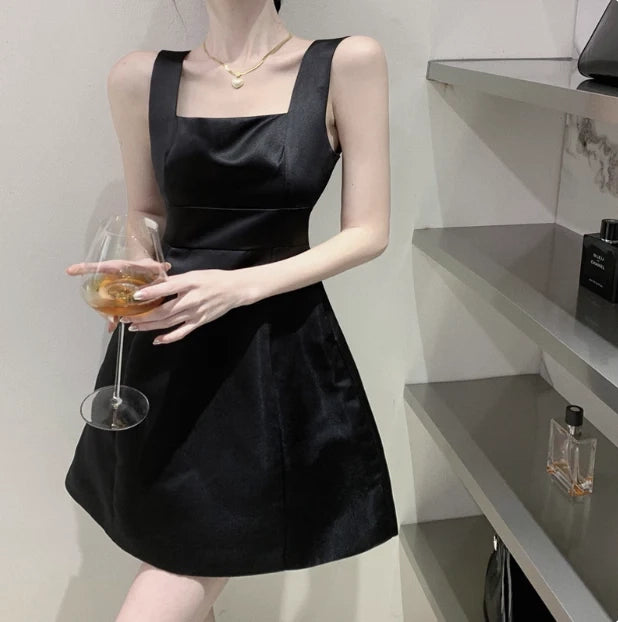 Aimishang Elegant Black Square Neck A Line Sleeveless Short Formal Homecoming Dress Simple Birthday Party Dress