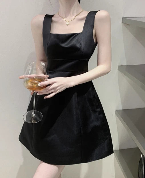Aimishang Elegant Black Square Neck A Line Sleeveless Short Formal Homecoming Dress Simple Birthday Party Dress