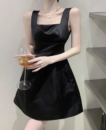 Aimishang Elegant Black Square Neck A Line Sleeveless Short Formal Homecoming Dress Simple Birthday Party Dress