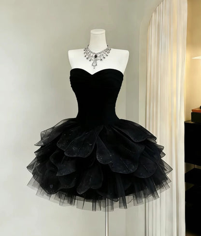 Aimishang Elegant Black Sweetheart A Line Strapless Short Formal Prom Dress Classy Birthday Homecoming Dress