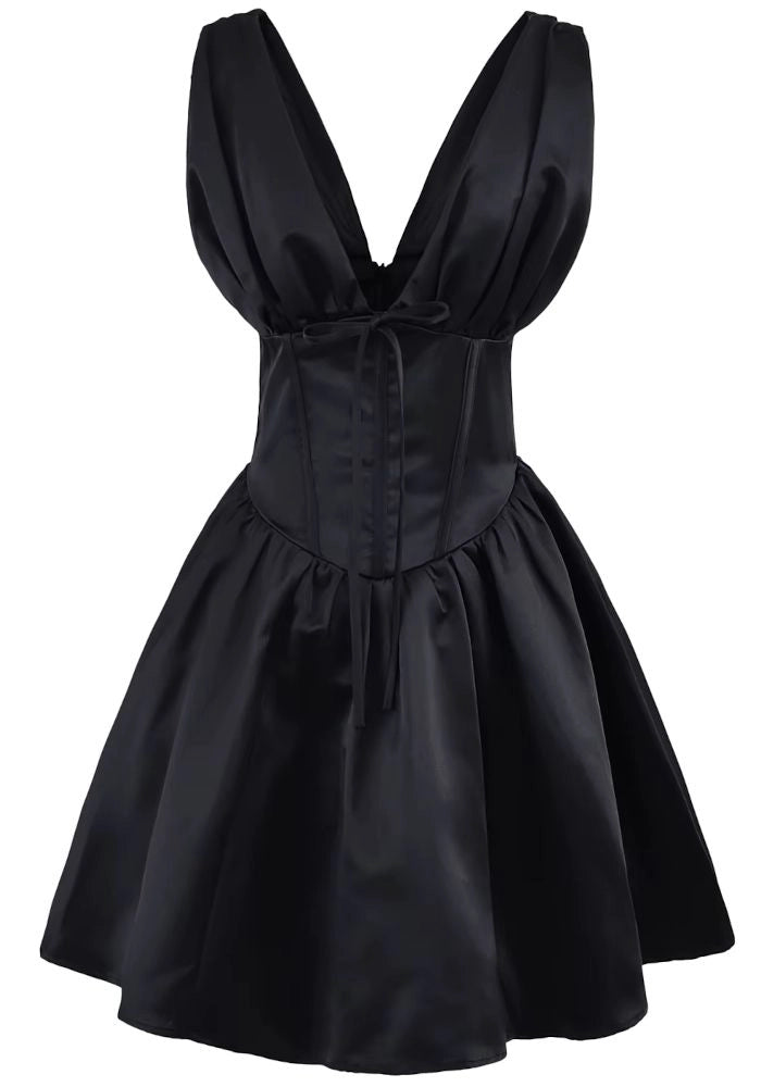 Aimishang Elegant Black V Neck A Line Sleeveless Short Homecoming Dress Summer Chic Graduation Party Dress