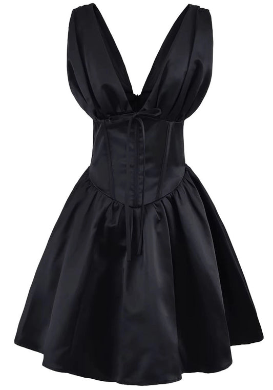 Aimishang Elegant Black V Neck A Line Sleeveless Short Homecoming Dress Summer Chic Graduation Party Dress