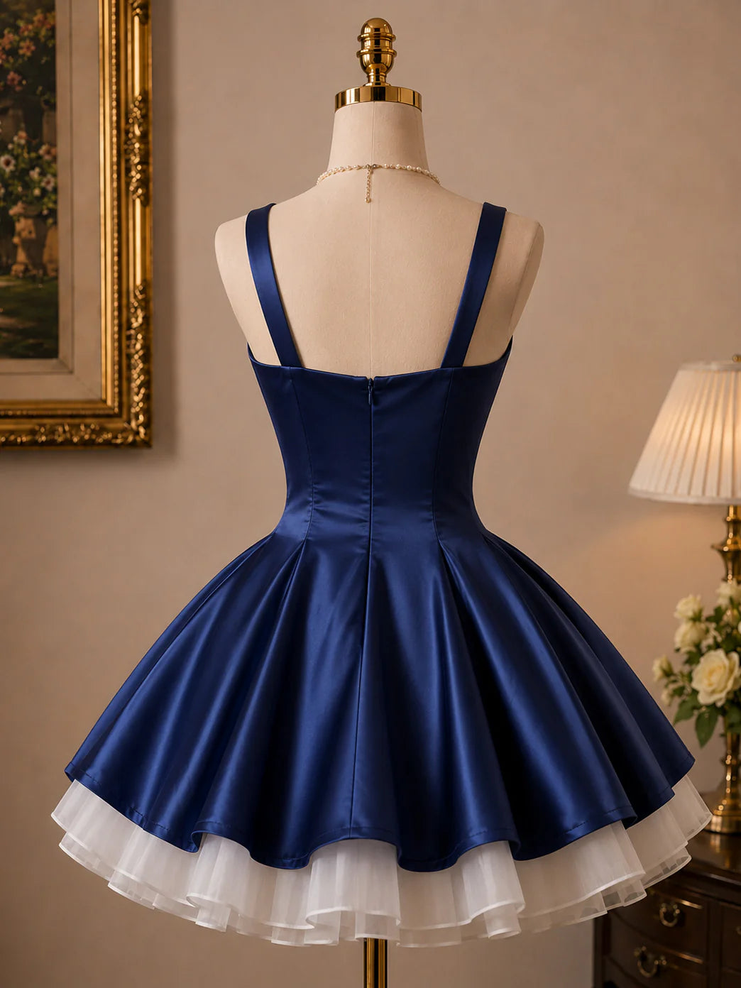 Aimishang Elegant Blue A-line Satin Tulle Sleeveless Short Summer Party Prom Dress Classy Birthday Homecoming Dress