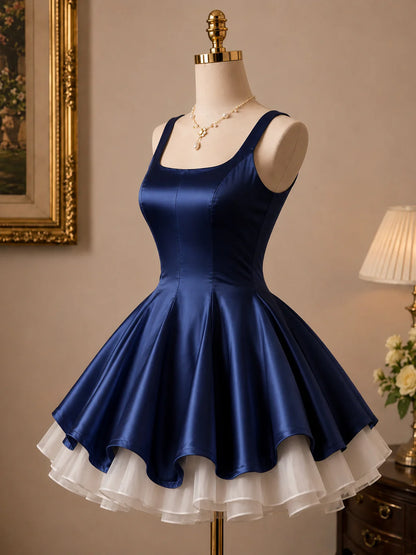 Aimishang Elegant Blue A-line Satin Tulle Sleeveless Short Summer Party Prom Dress Classy Birthday Homecoming Dress