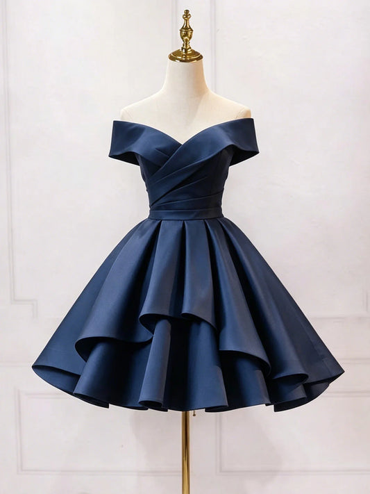 Aimishang Elegant Blue A Line Off the Shoulder Lace-Up Back Short Formal Prom Dress Classy Homecoming Dress