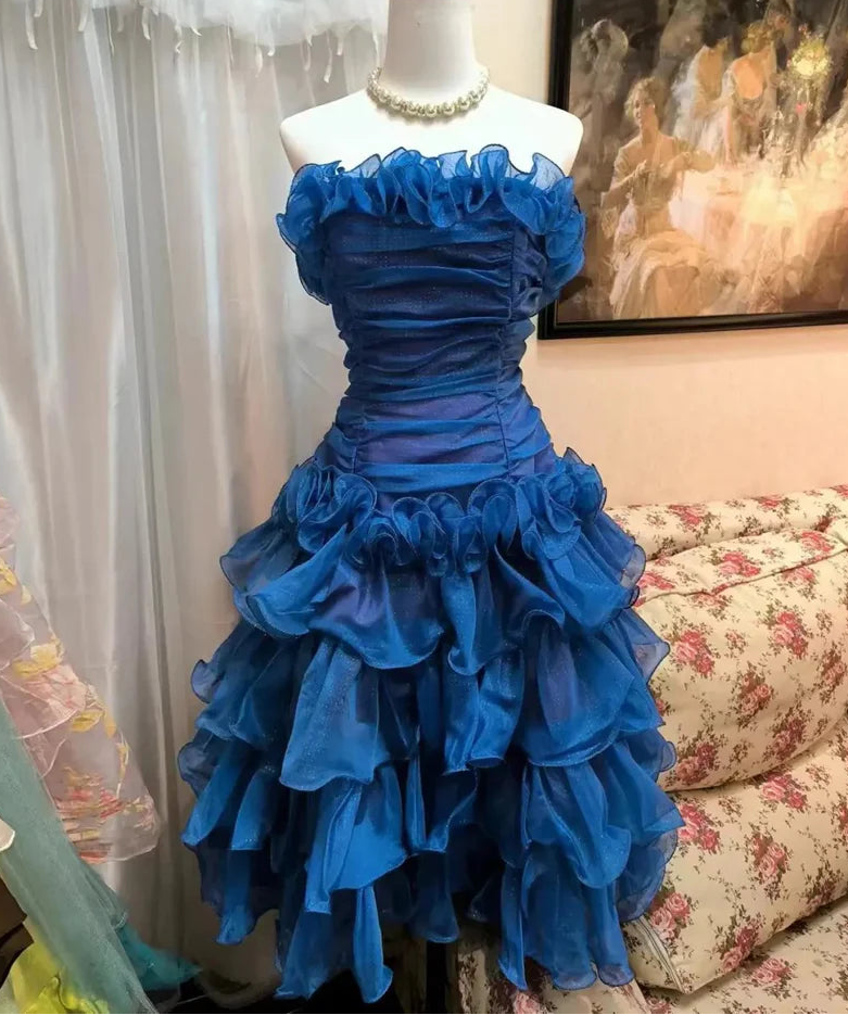 Aimishang Elegant Blue A Line Strapless Layered Homecoming Dress Vintage Party Prom Dress