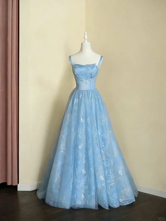 Aimishang Elegant Blue A Line Straps Sleeveless Long Formal Prom Dress Classy Evening Party Dress