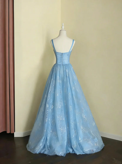 Aimishang Elegant Blue A Line Straps Sleeveless Long Formal Prom Dress Classy Evening Party Dress