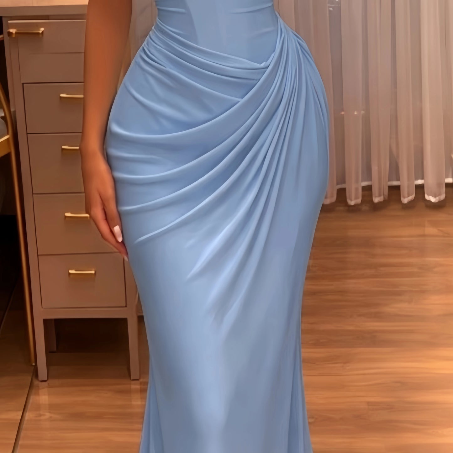 Aimishang Elegant Blue Mermaid Halter Sleeveless Long Formal Prom Dress Charming Evening Party Dress