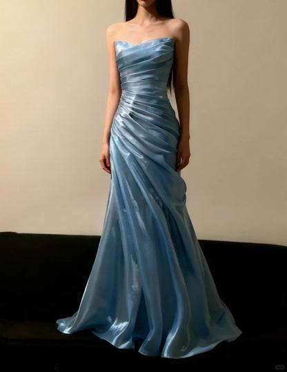Aimishang Elegant Blue Mermaid Strapless Sleeveless Long Formal Prom Dress Charming Evening Party Dress