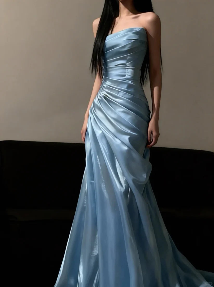 Aimishang Elegant Blue Mermaid Strapless Sleeveless Long Formal Prom Dress Charming Evening Party Dress