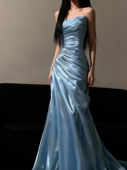 Aimishang Elegant Blue Mermaid Strapless Sleeveless Long Formal Prom Dress Charming Evening Party Dress