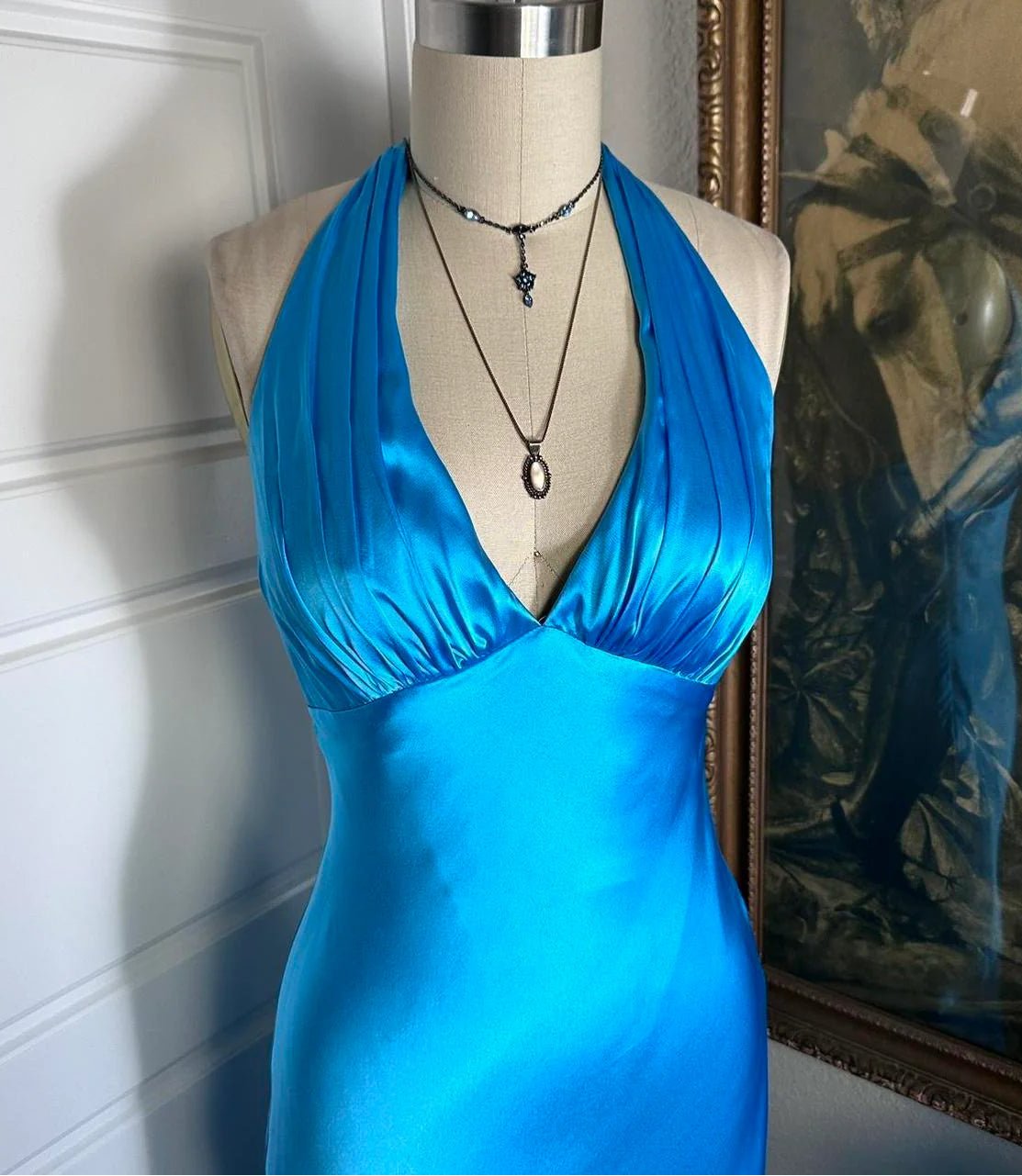 Aimishang Elegant Blue Satin Halter Sleeveless Party Prom Dress Classy Cocktail Homecoming Dress