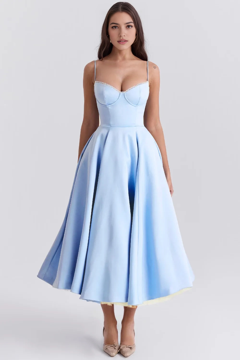 Aimishang Elegant Blue Spaghetti Straps A Line Sleeveless Formal Prom Dress Sweet Graduation Party Dress