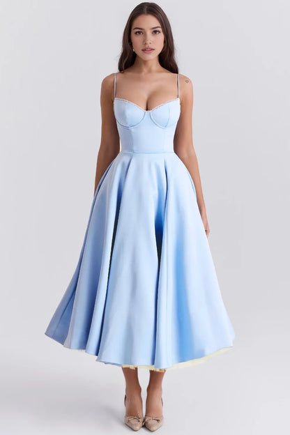 Aimishang Elegant Blue Spaghetti Straps A Line Sleeveless Formal Prom Dress Sweet Graduation Party Dress