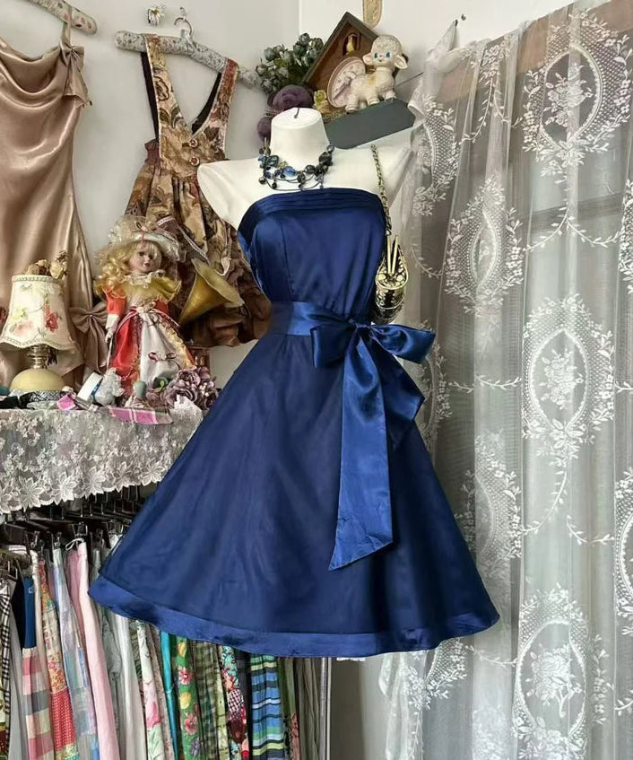 Aimishang Elegant Blue Strapless A Line Sleeveless Party Prom Dress Classy Cocktail Homecoming Dress